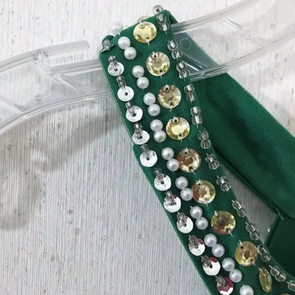Formal Prom Dress Emerald Green Beaded Sequins Full Length Sleeveless Sz 4 - Picture 5 of 12